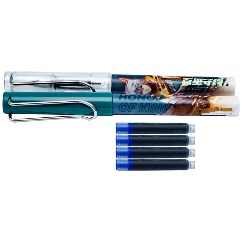 Set 2 stilouri plastic reincarcabile 14cm cu 4 rezerve albastre, scoala, scriere usoara Aihao